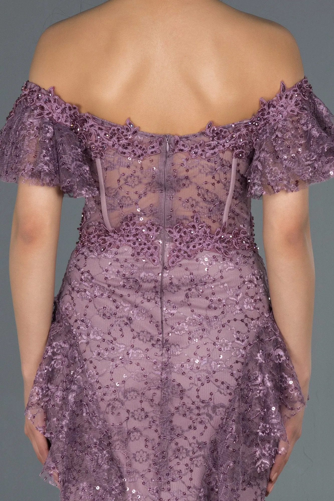 17046 Lavender Rose Transparent Corset Lace Dress
