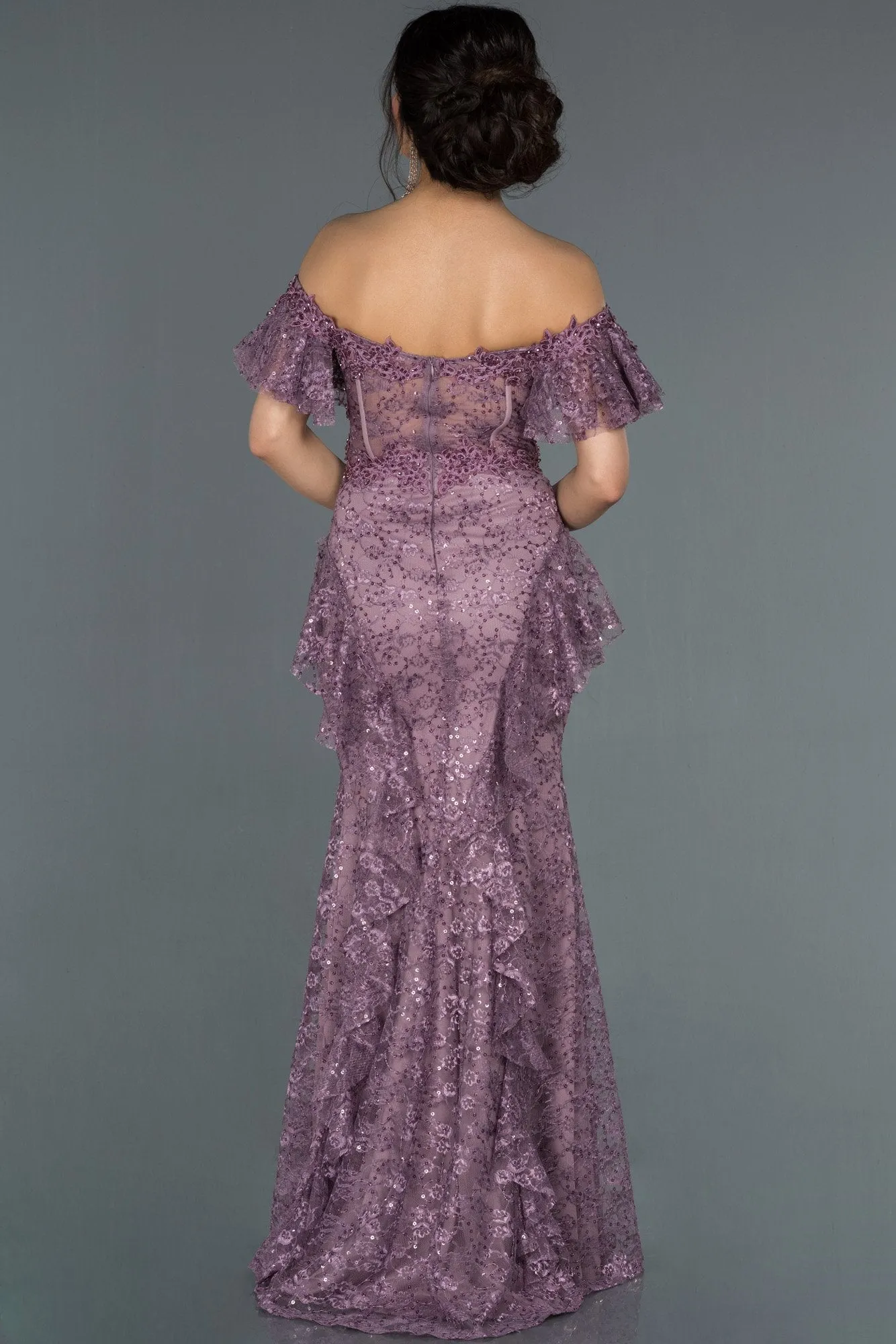 17046 Lavender Rose Transparent Corset Lace Dress