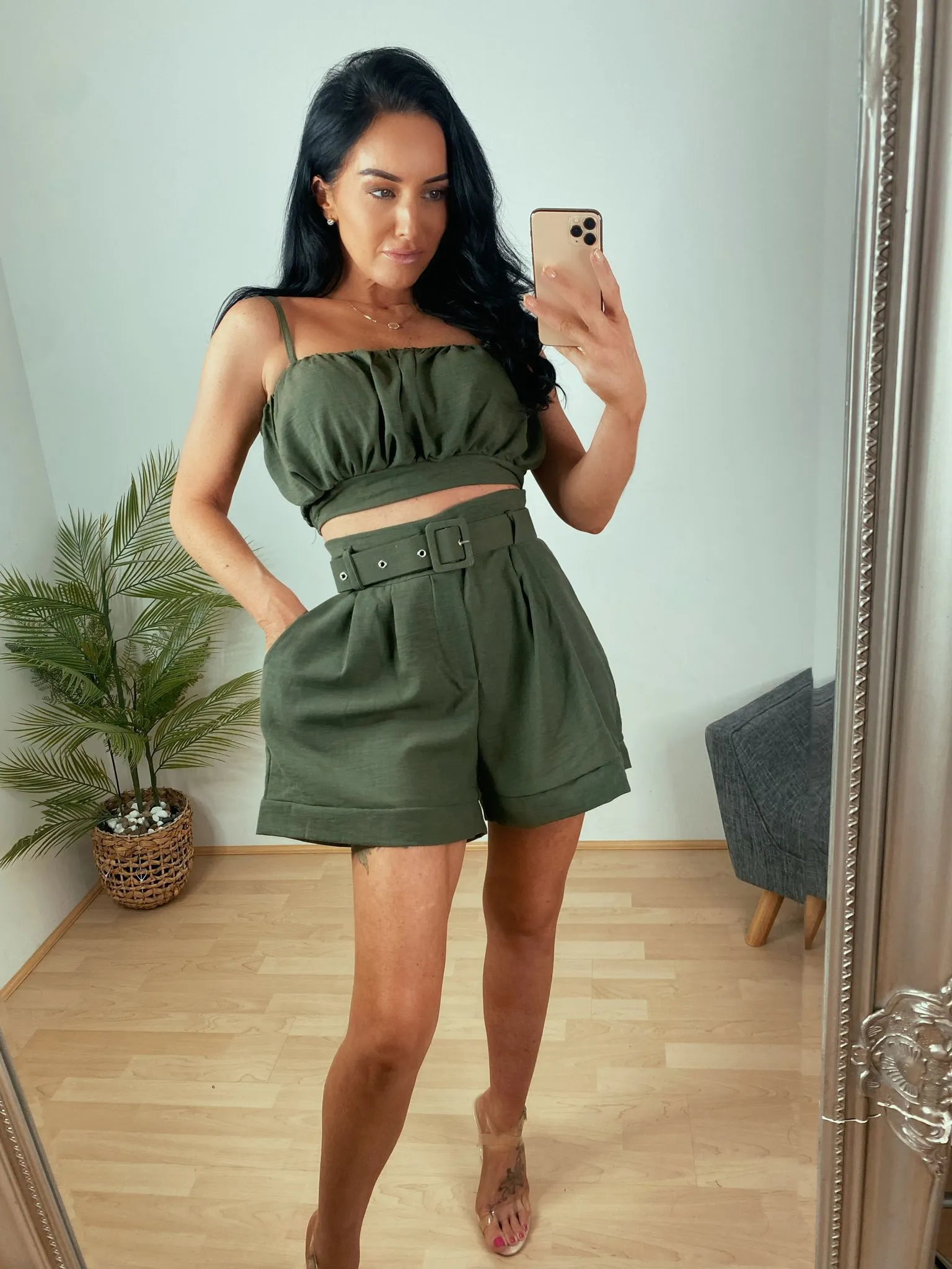 ALEXIA CHEESE CLOTH CROP AND BELTED SHORT CO-ORD