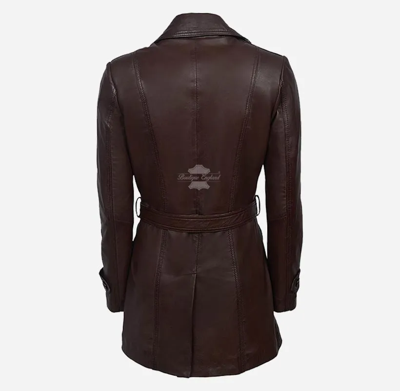 BellaForma Slim Fit Ladies Leather Trench Coat Blazer With Tie Belt