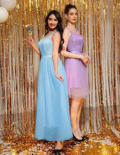 BeryLove Prom Dresses for Teens Elegant Cocktail Dresses Short Evening Formal Dress Mini Sequin Dress Sleeveless Bridesmaid Dresses Tulle Party Dress 08 White S