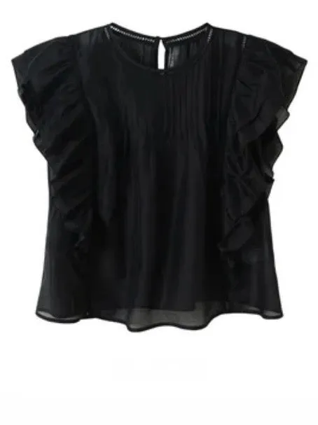 Black ruffled sleeveless top