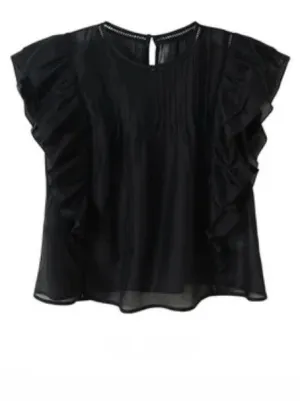 Black ruffled sleeveless top