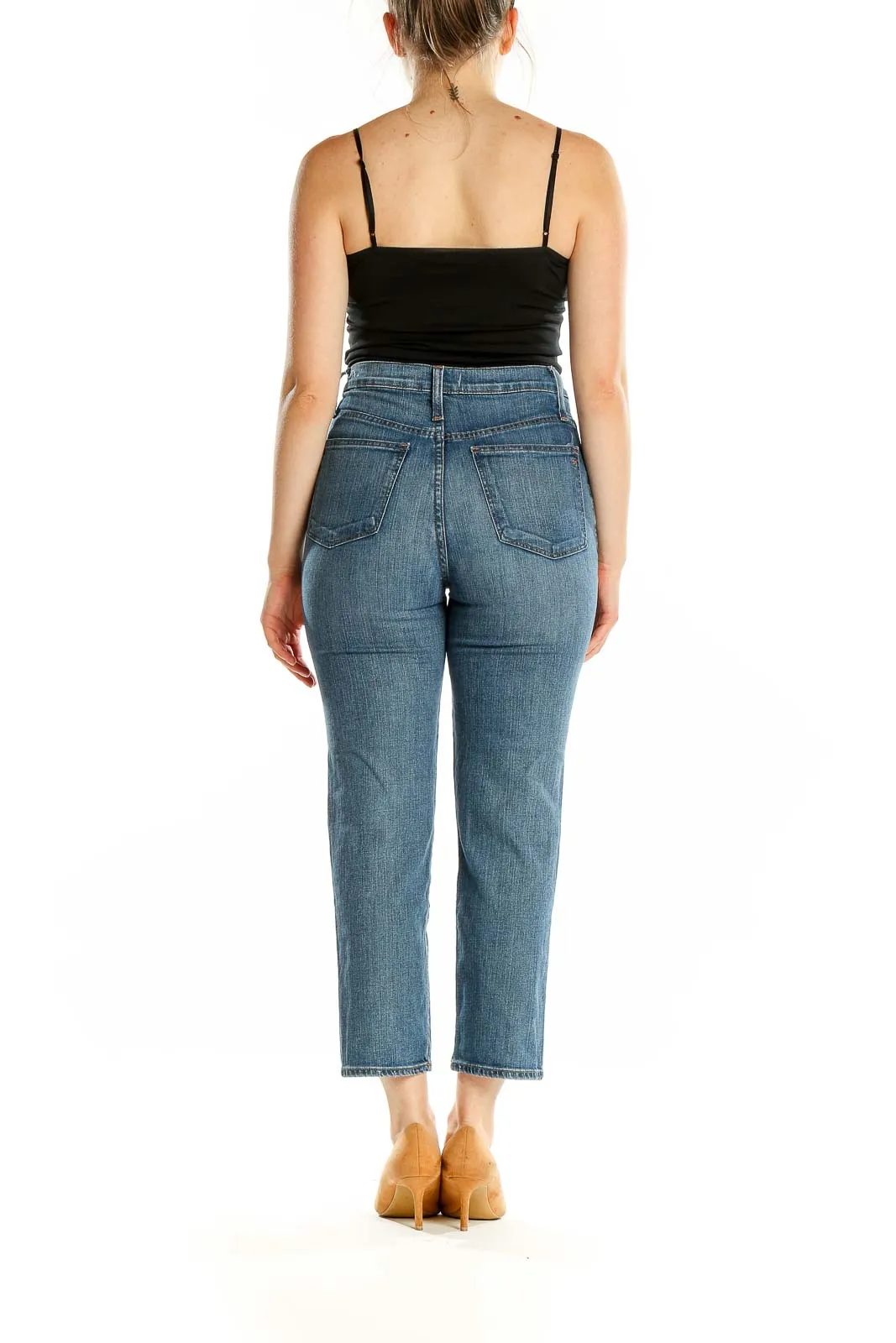 Blue Distressed High-Rise Cropped Jeans