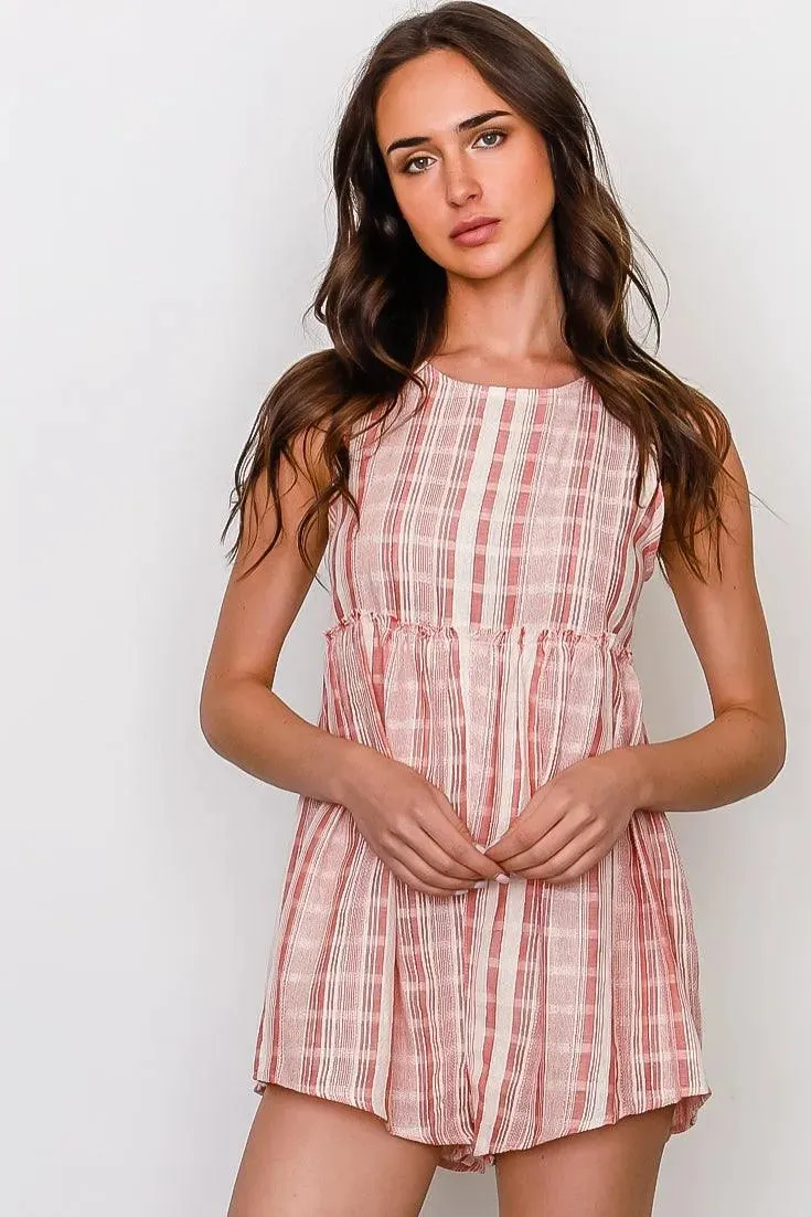Boho Coral Stripe Back Keyhole Romper / 3-2-1