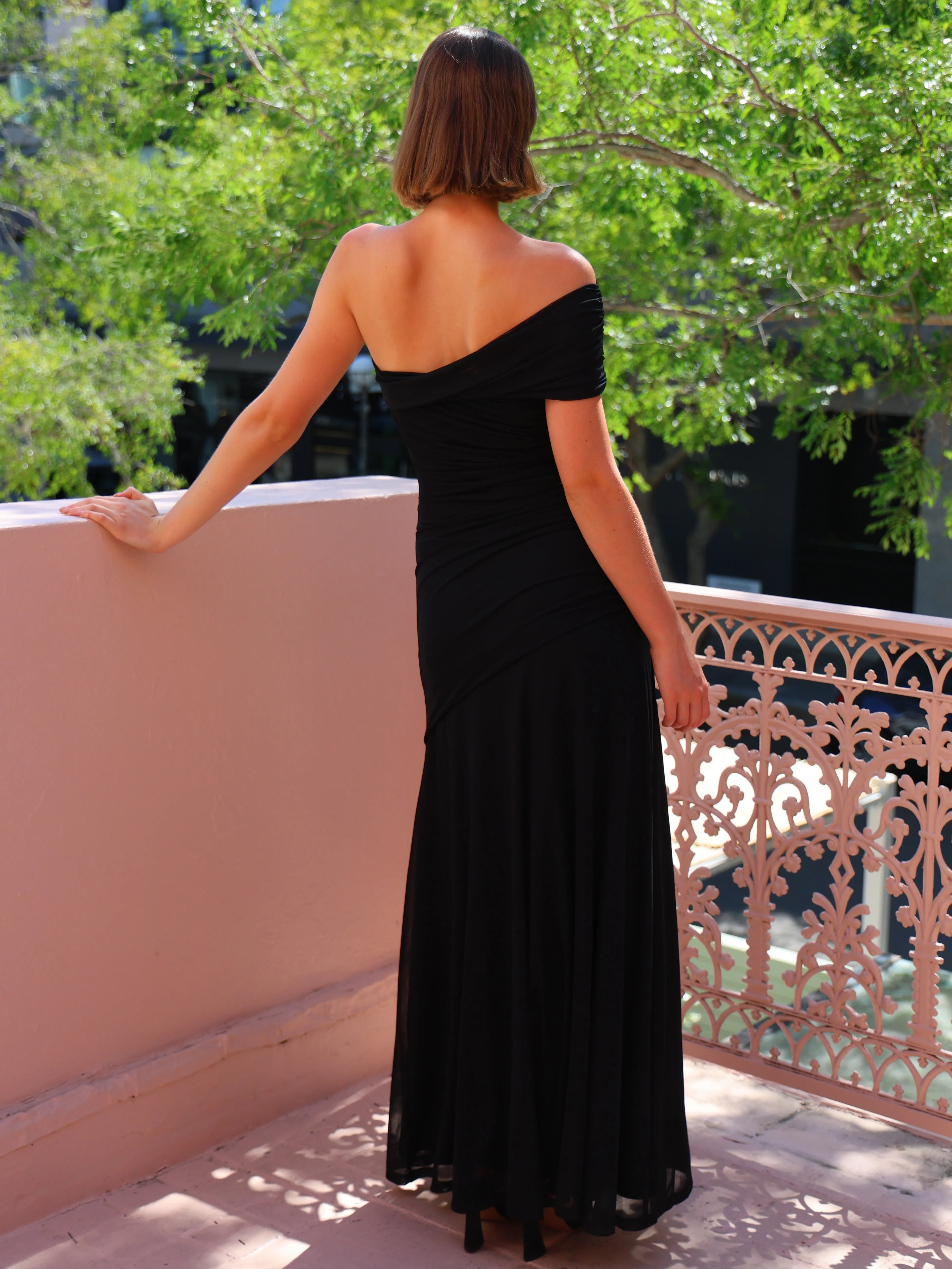 By Nicola Fiesta Off Shoulder Maxi Dress in Black