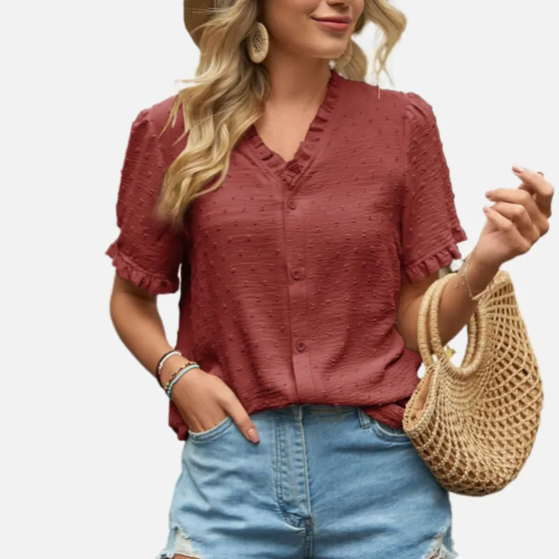 Chiffon Blouse Red Ruffled Sleeve Shirts