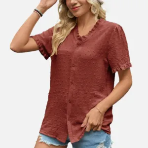 Chiffon Blouse Red Ruffled Sleeve Shirts