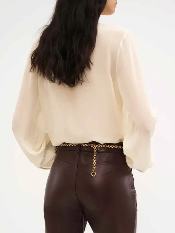 CHLOÉ COLLARLESS SILK GEORGEETTE RUFFLED BLOUSE