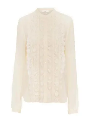 CHLOÉ COLLARLESS SILK GEORGEETTE RUFFLED BLOUSE