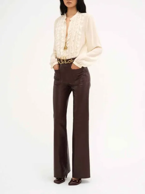 CHLOÉ COLLARLESS SILK GEORGEETTE RUFFLED BLOUSE