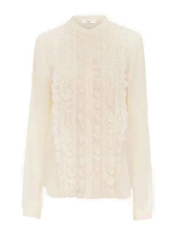 CHLOÉ COLLARLESS SILK GEORGEETTE RUFFLED BLOUSE