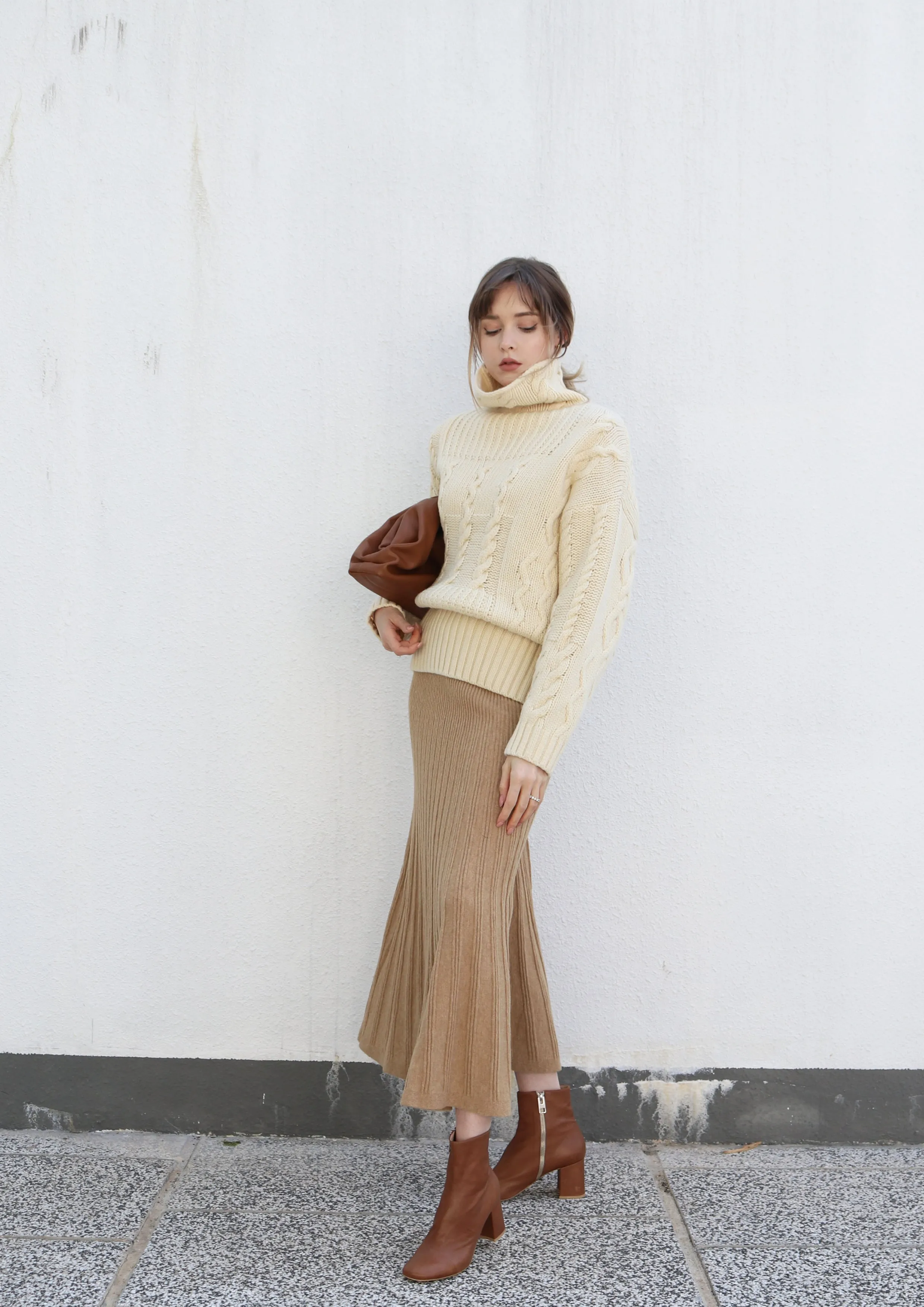 Cream Cable Knit Turtleneck