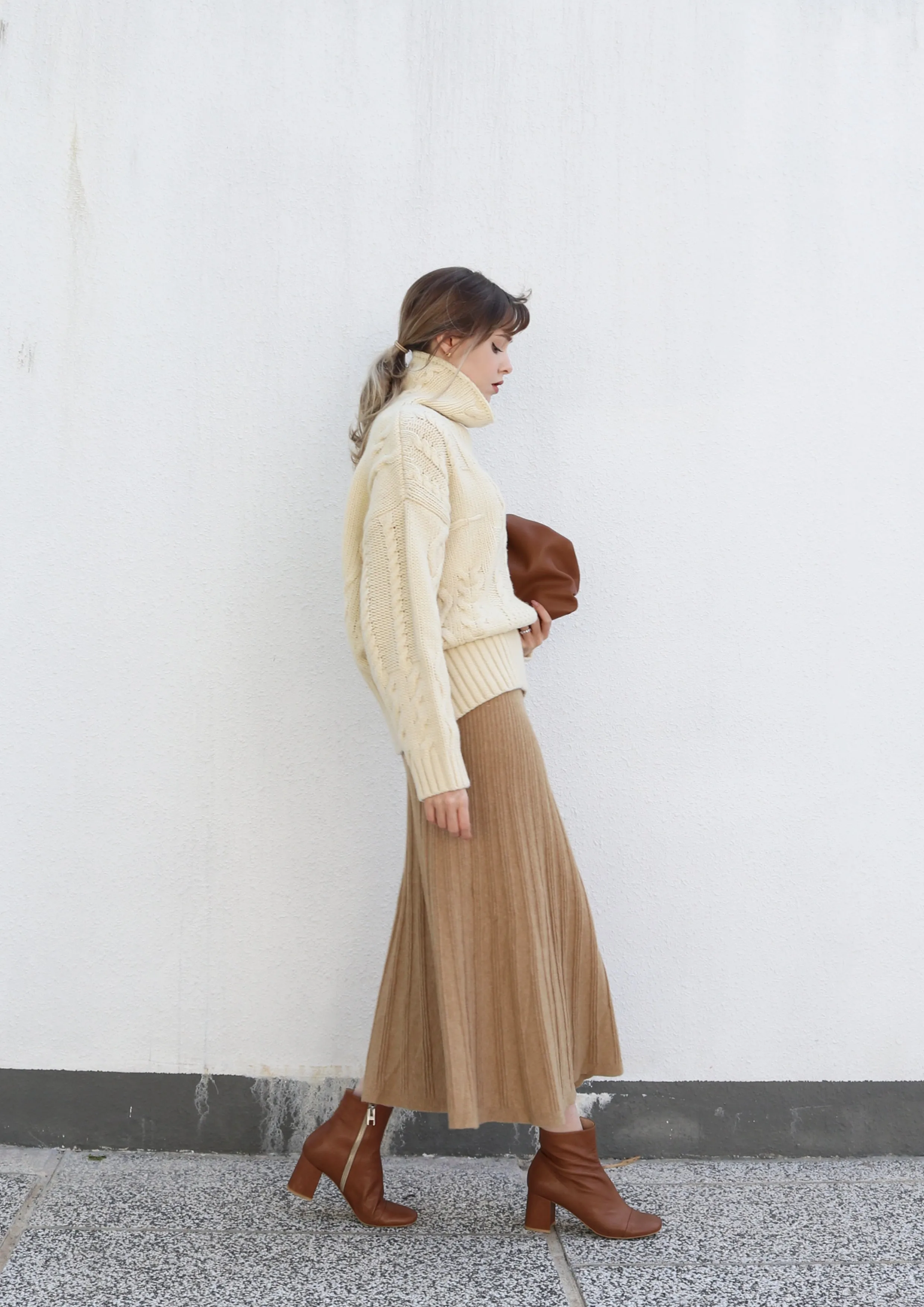 Cream Cable Knit Turtleneck