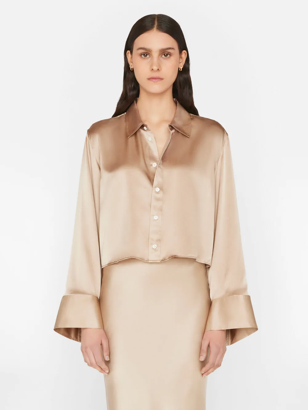 Cropped Wide Sleeve Shirt -- Khaki Tan