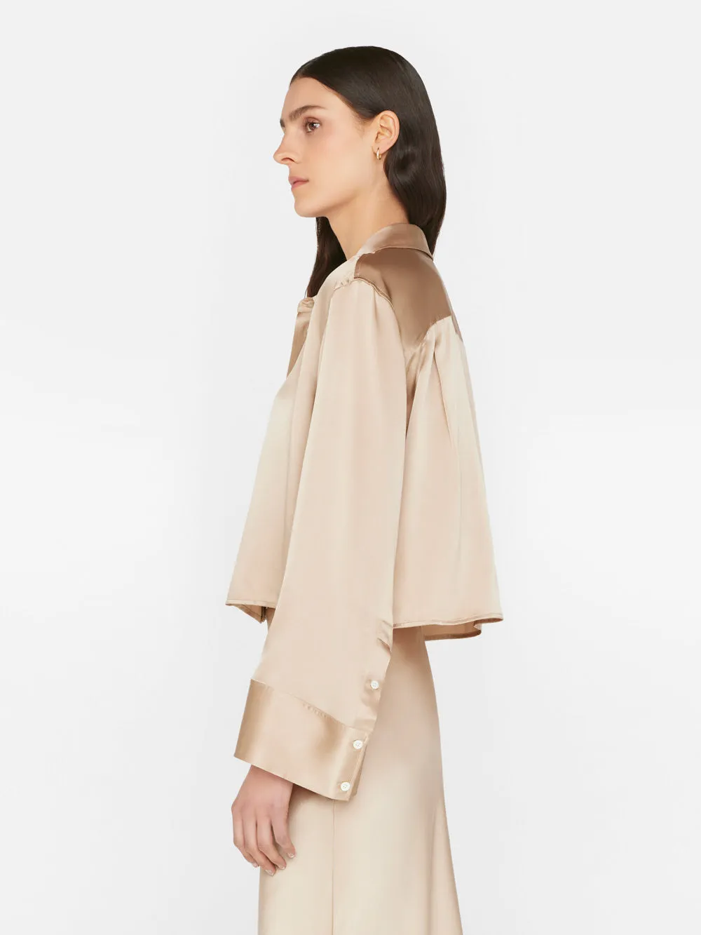 Cropped Wide Sleeve Shirt -- Khaki Tan