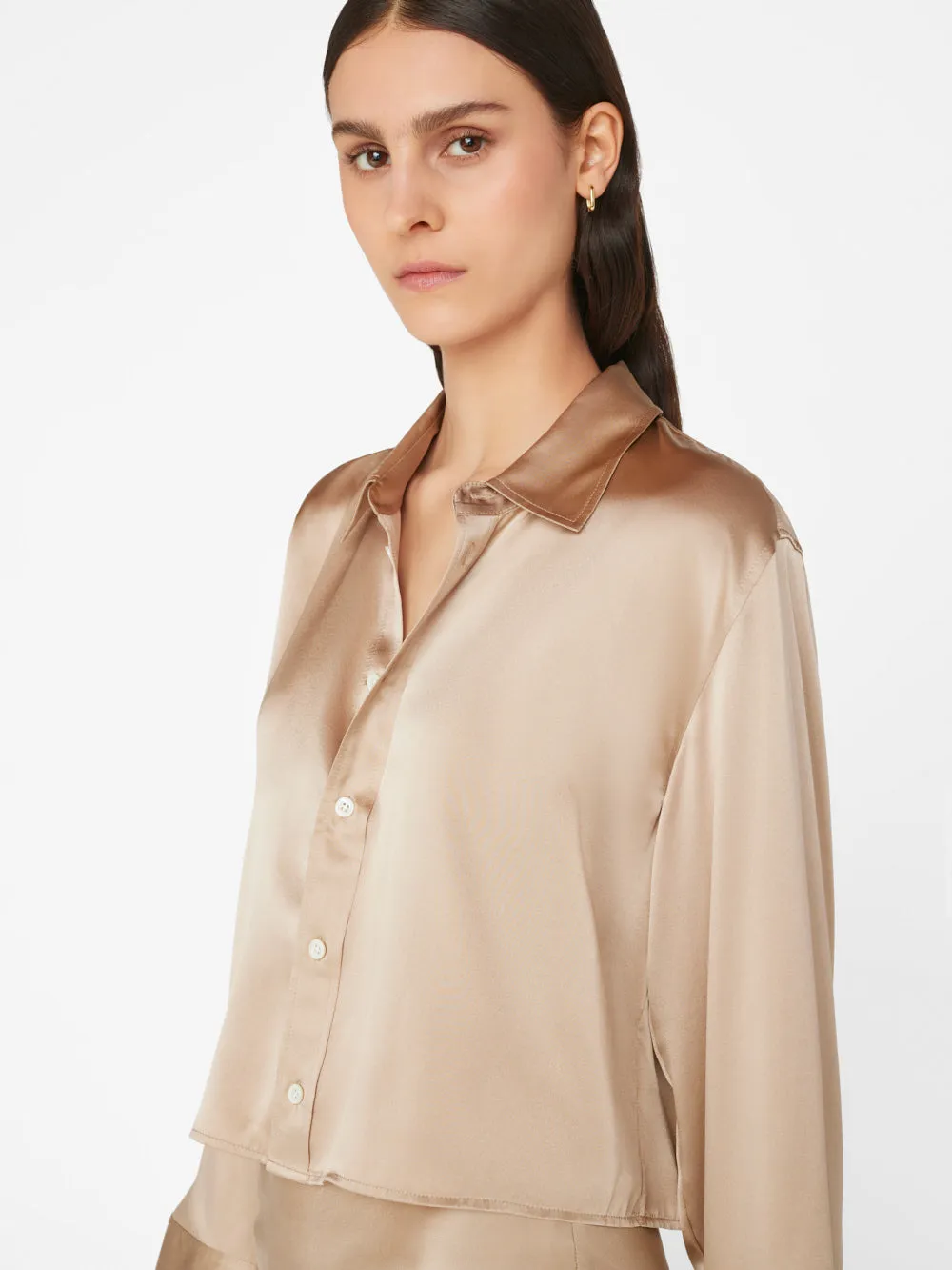 Cropped Wide Sleeve Shirt -- Khaki Tan