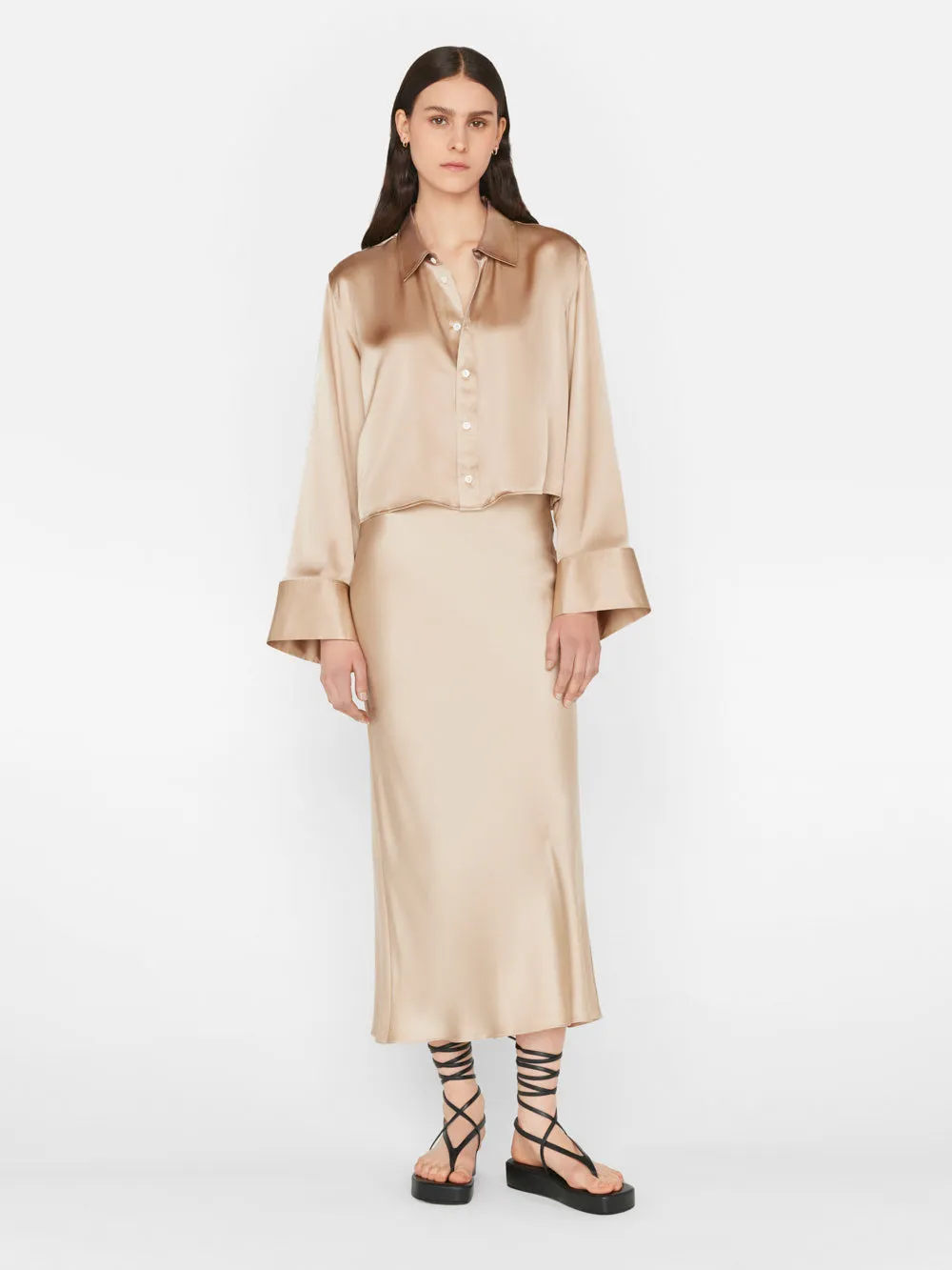 Cropped Wide Sleeve Shirt -- Khaki Tan