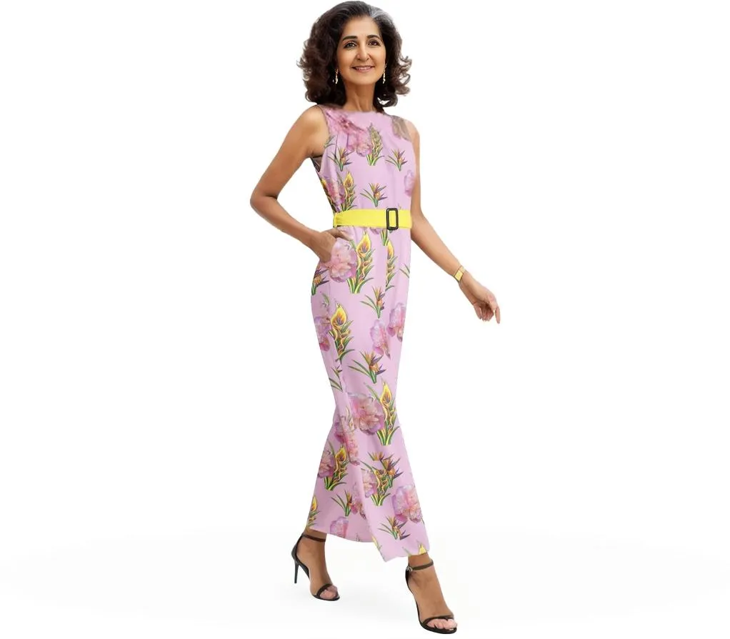 Delightful Pink Halter Neck Buckle Belted Jumpsuit