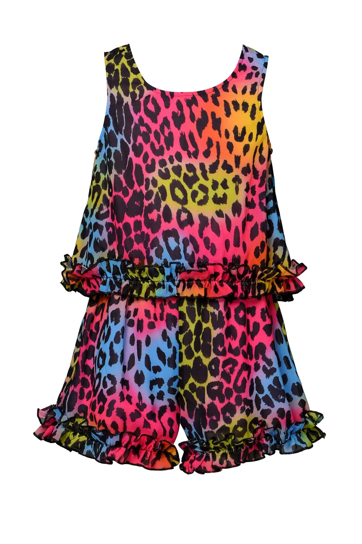 Girls Colorful Animal Print Sleeveless Chiffon Romper
