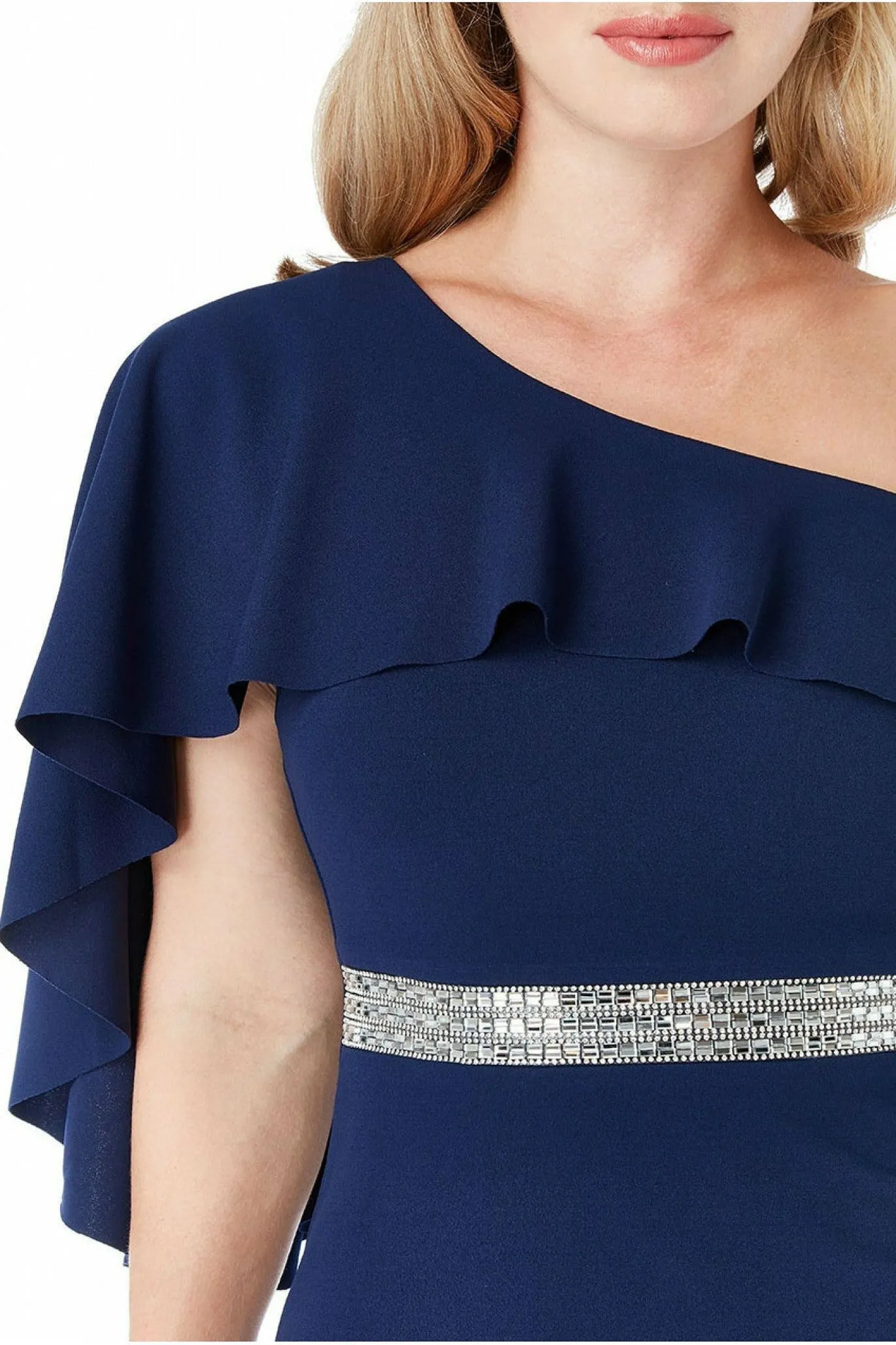 Goddiva Off The Shoulder Flair Maxi Dress - Navy