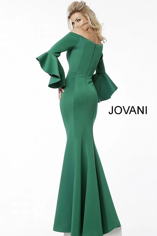 Jovani 59993 Scuba Off the Shoulder Bell Sleeves Evening Dress Formal Long Sleeve