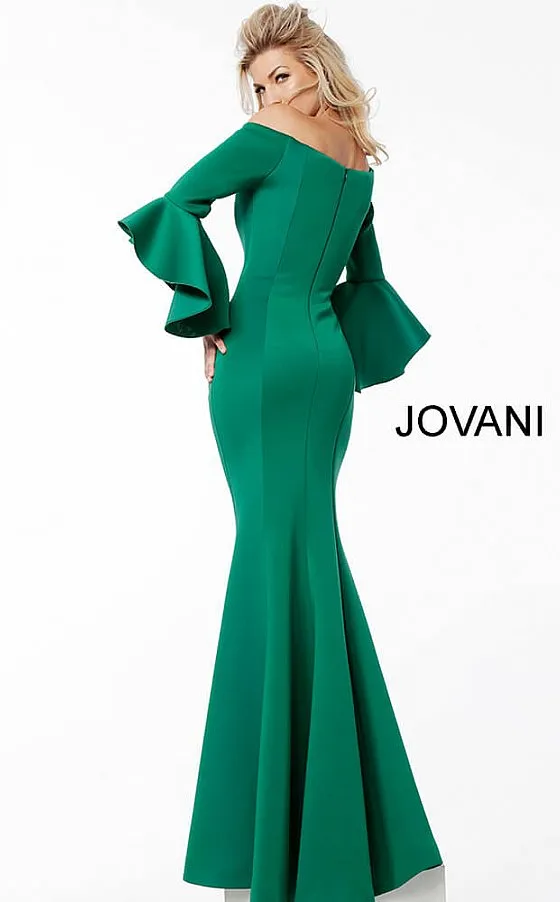 Jovani 59993 Scuba Off the Shoulder Bell Sleeves Evening Dress Formal Long Sleeve