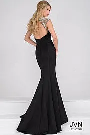 Jovani JVN47786 Size 00 Black Mermaid High Neck Pearl prom gown Formal Evening Gown