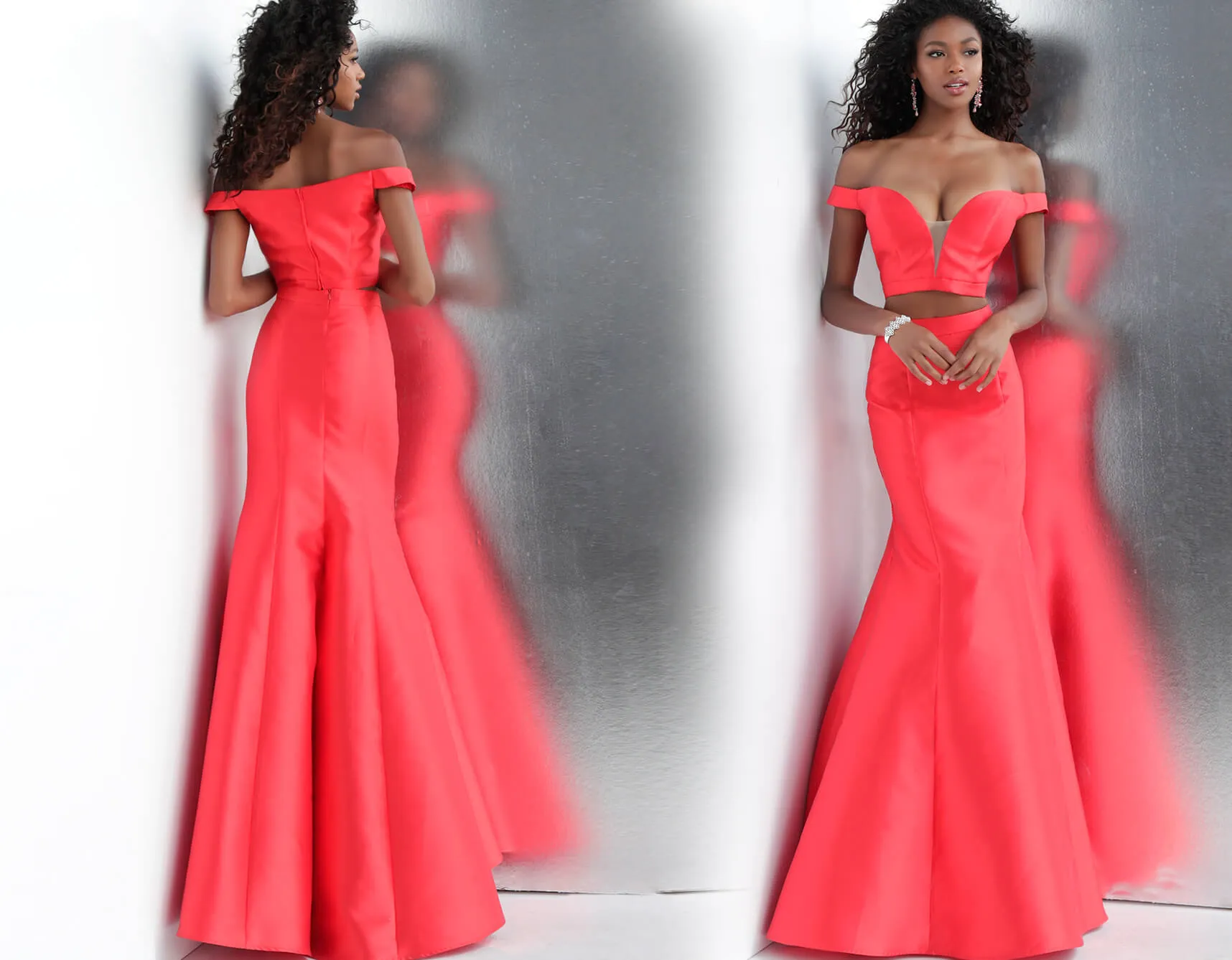 Jovani JVN58068 Silver Size 4 Prom Dress Pageant Gown Mermaid Two Piece