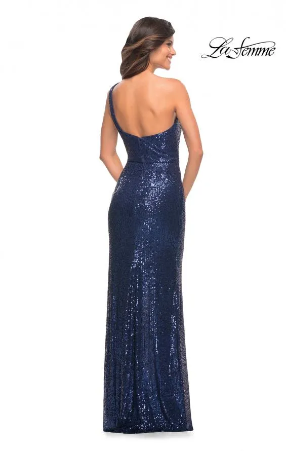 La Femme 28401 One Shoulder Sequin Ruched Dress