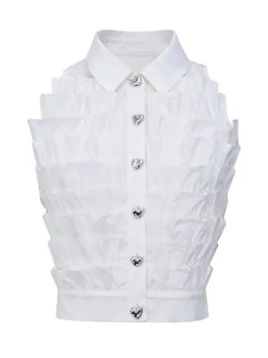 Lapel Sleeveless Ruffles Blouse