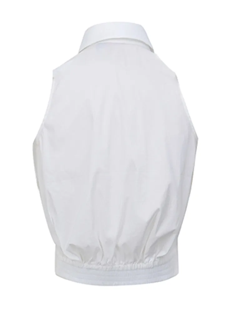 Lapel Sleeveless Ruffles Blouse