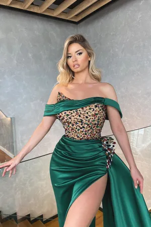 Off Shoulder Long Train Evening Gown