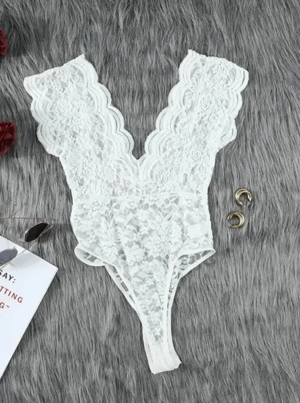 One Piece Lace Wavy Backless Lingerie Jumpsuit