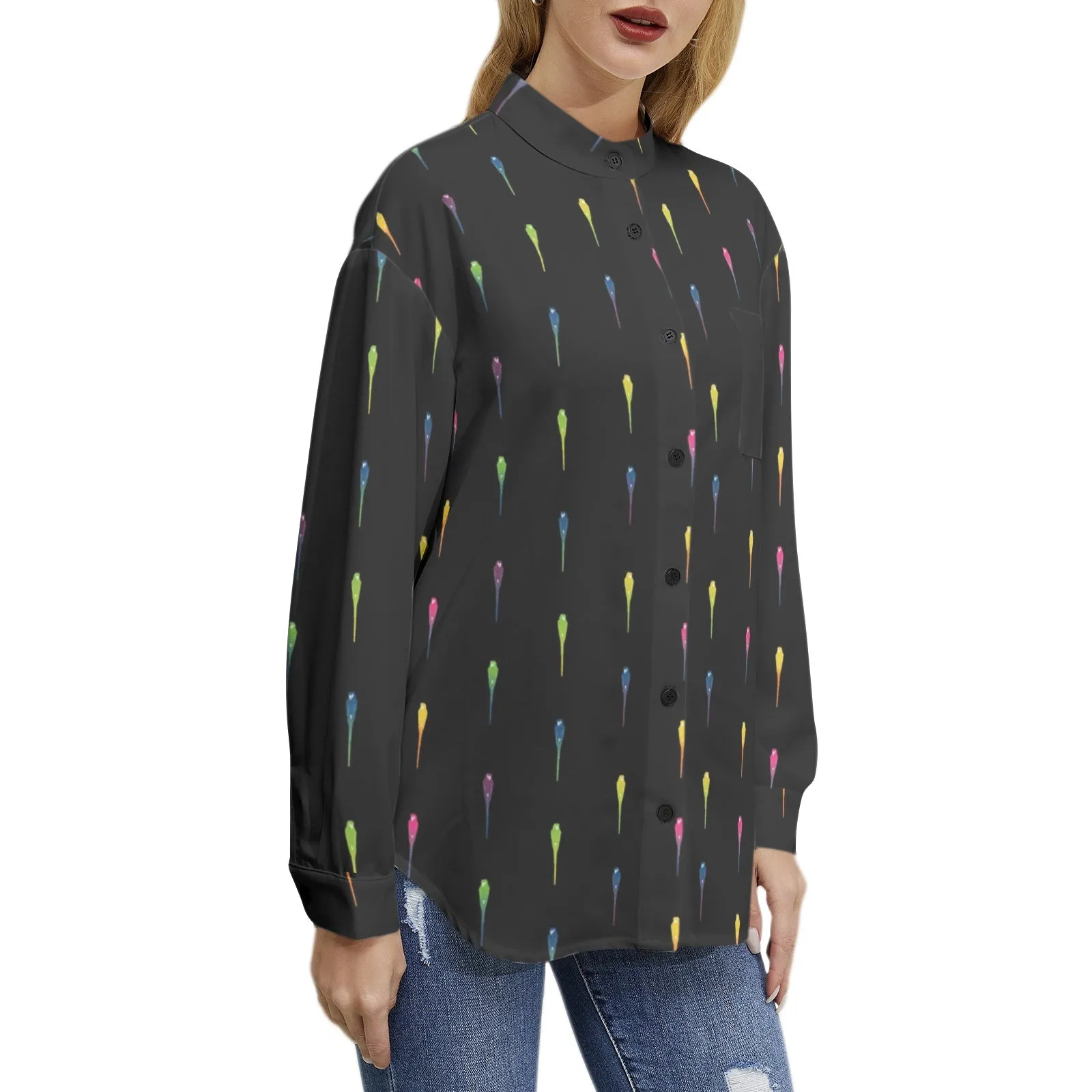 Parrot Print Long Sleeve Button Up Casual Shirt Top