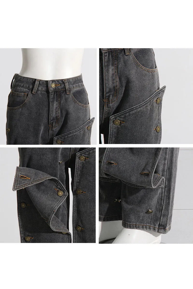 PK0660 Buttons Retro Denim Jeans