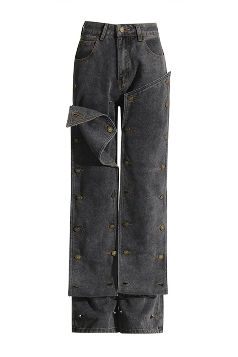 PK0660 Buttons Retro Denim Jeans