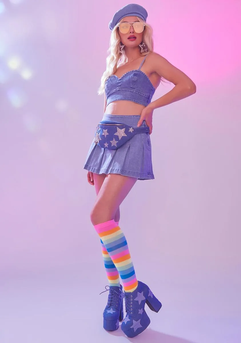 Play The Music Pleated Denim Skirt