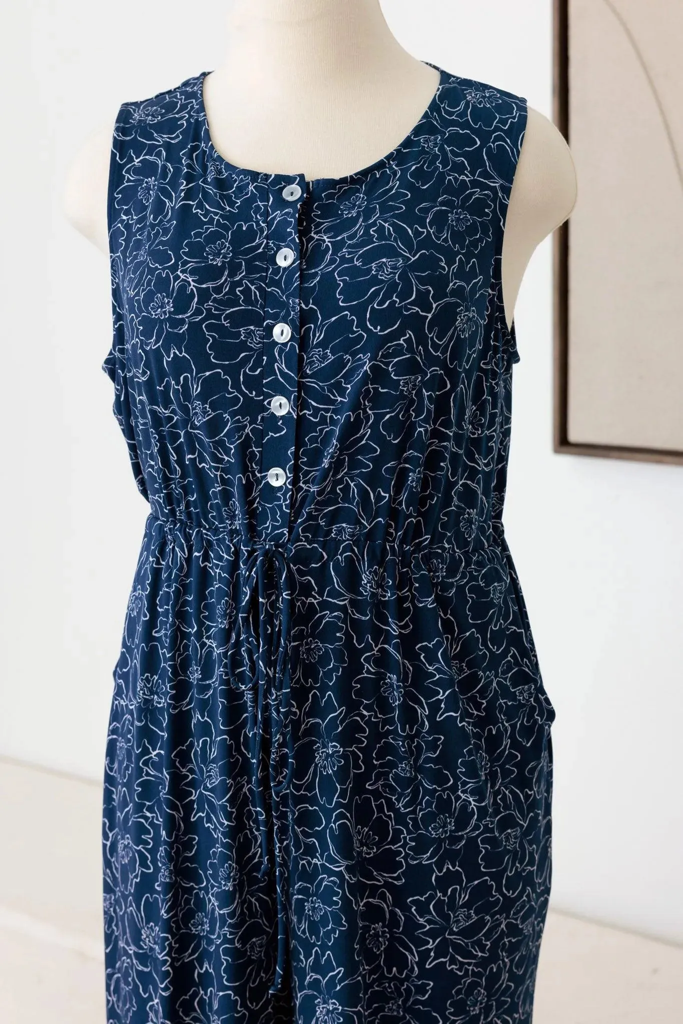 Plus Size Floral Drawstring Button Down Jumpsuit