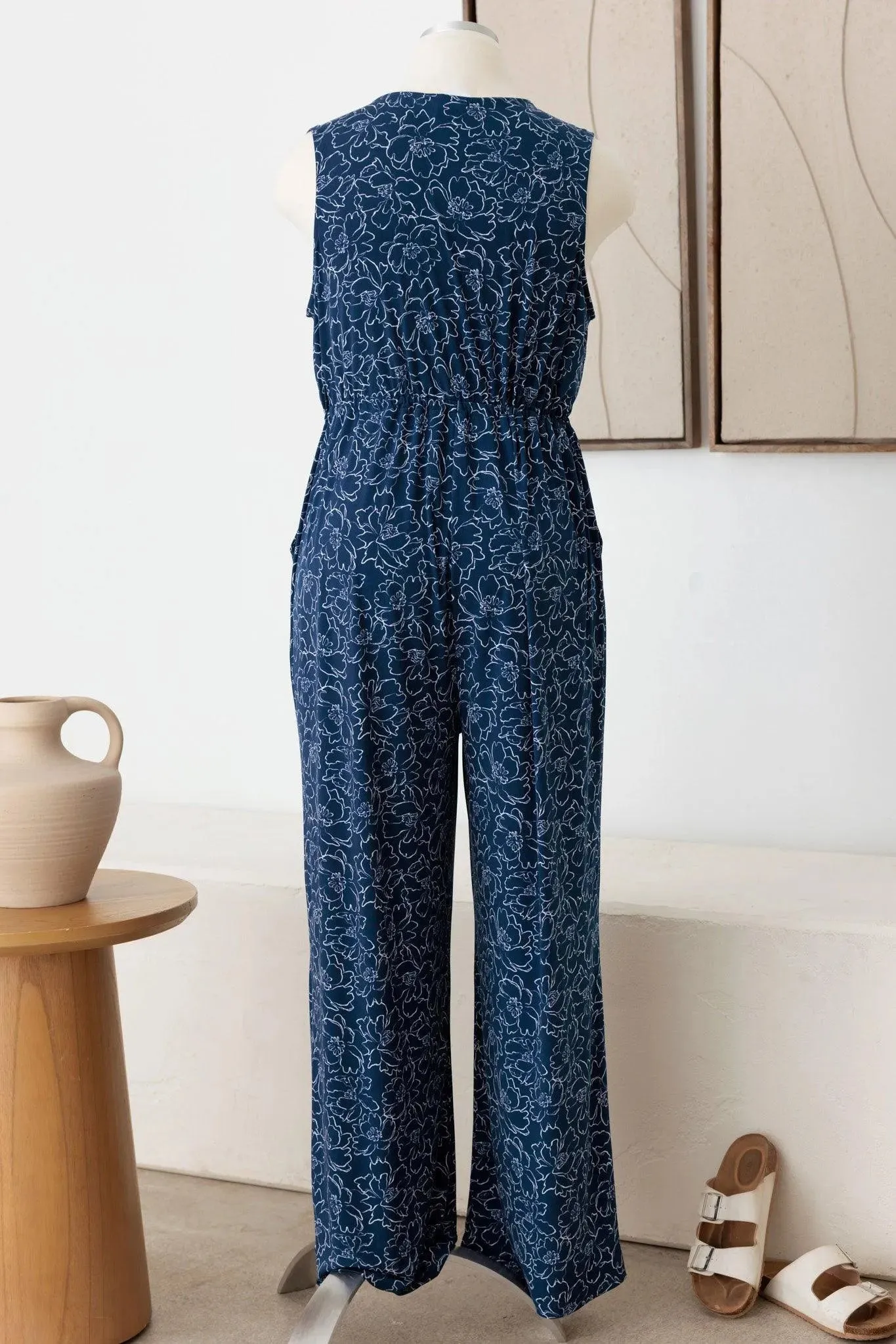 Plus Size Floral Drawstring Button Down Jumpsuit