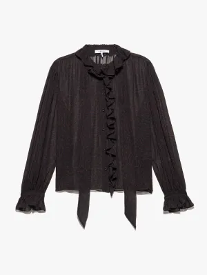 Ruffle Front Button Up Shirt -- Espresso Multi