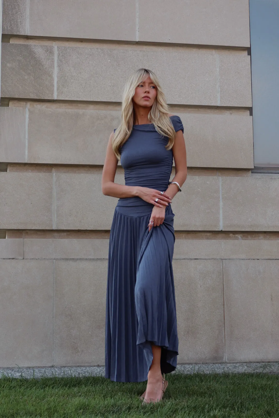 Serene One-Shoulder Pleated Maxi Dress