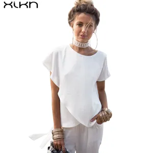 Short Sleeve White Chiffon Blouse