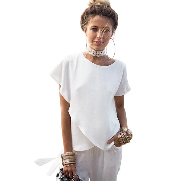 Short Sleeve White Chiffon Blouse