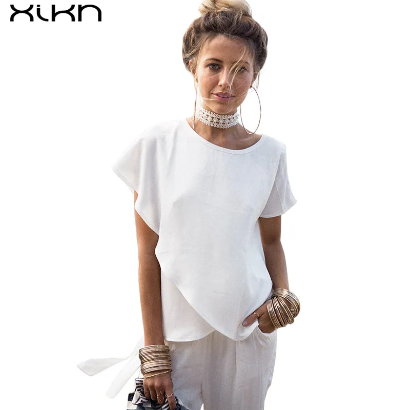 Short Sleeve White Chiffon Blouse