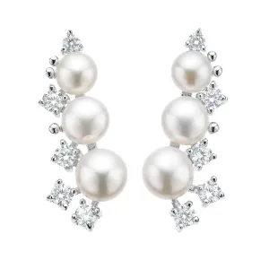 Sterling Silver 2-6mm Fresh Water Pearls and Cubic Zirconia Climber Earrings