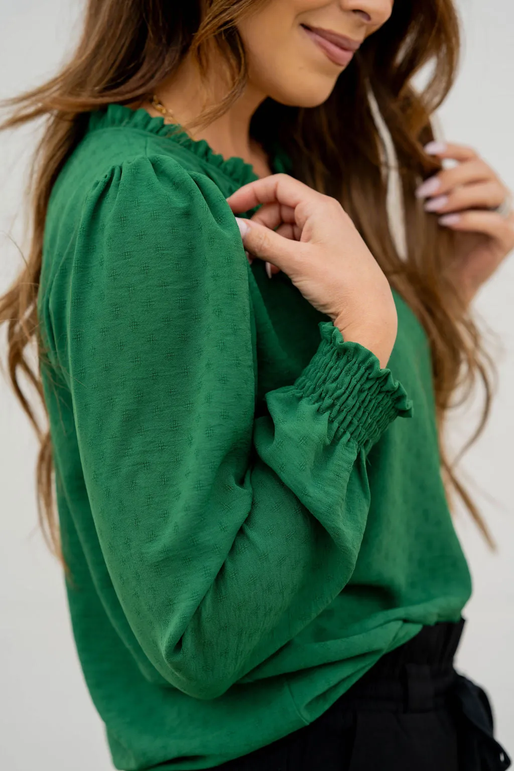 Stitched Dots Cinched V Blouse