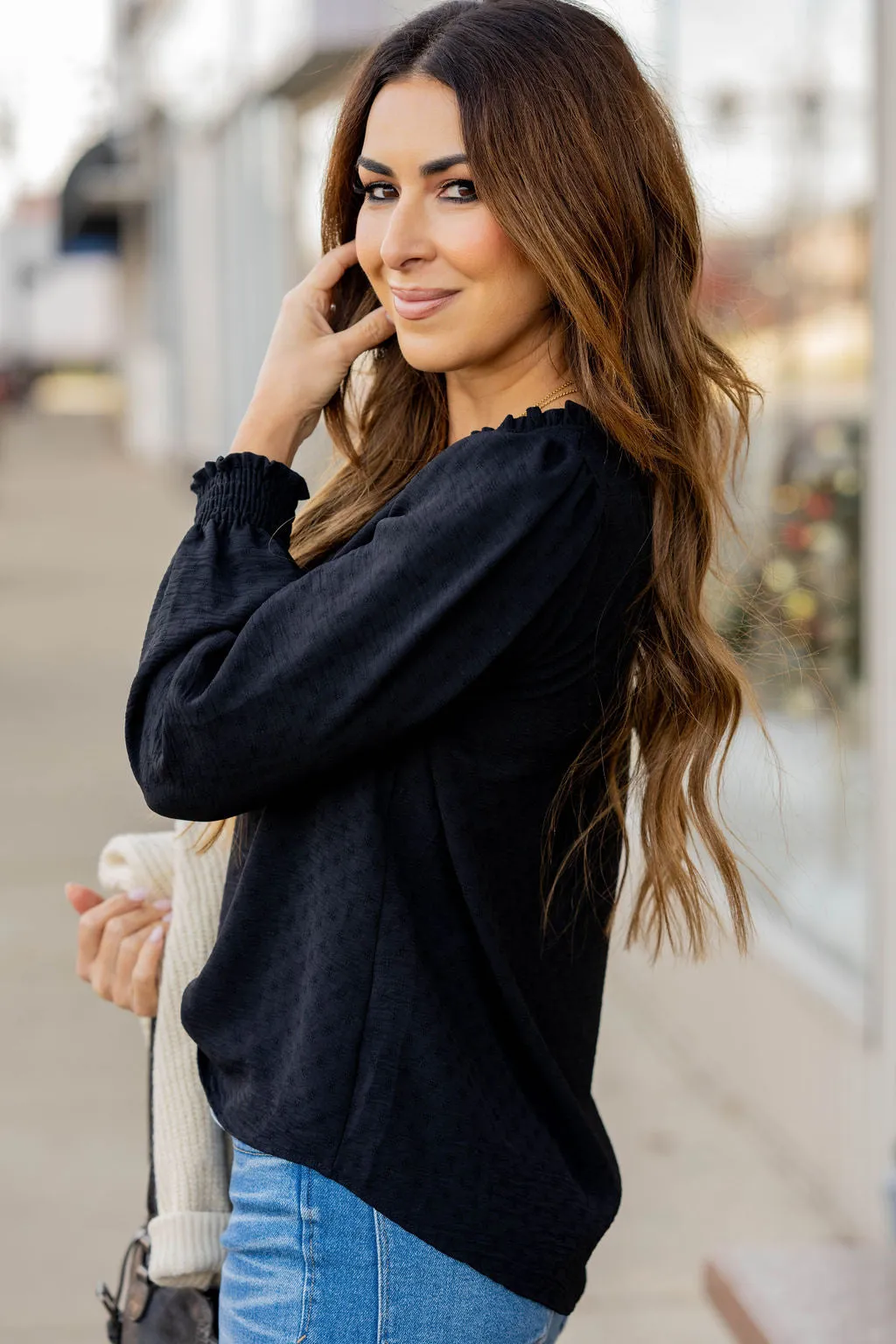 Stitched Dots Cinched V Blouse