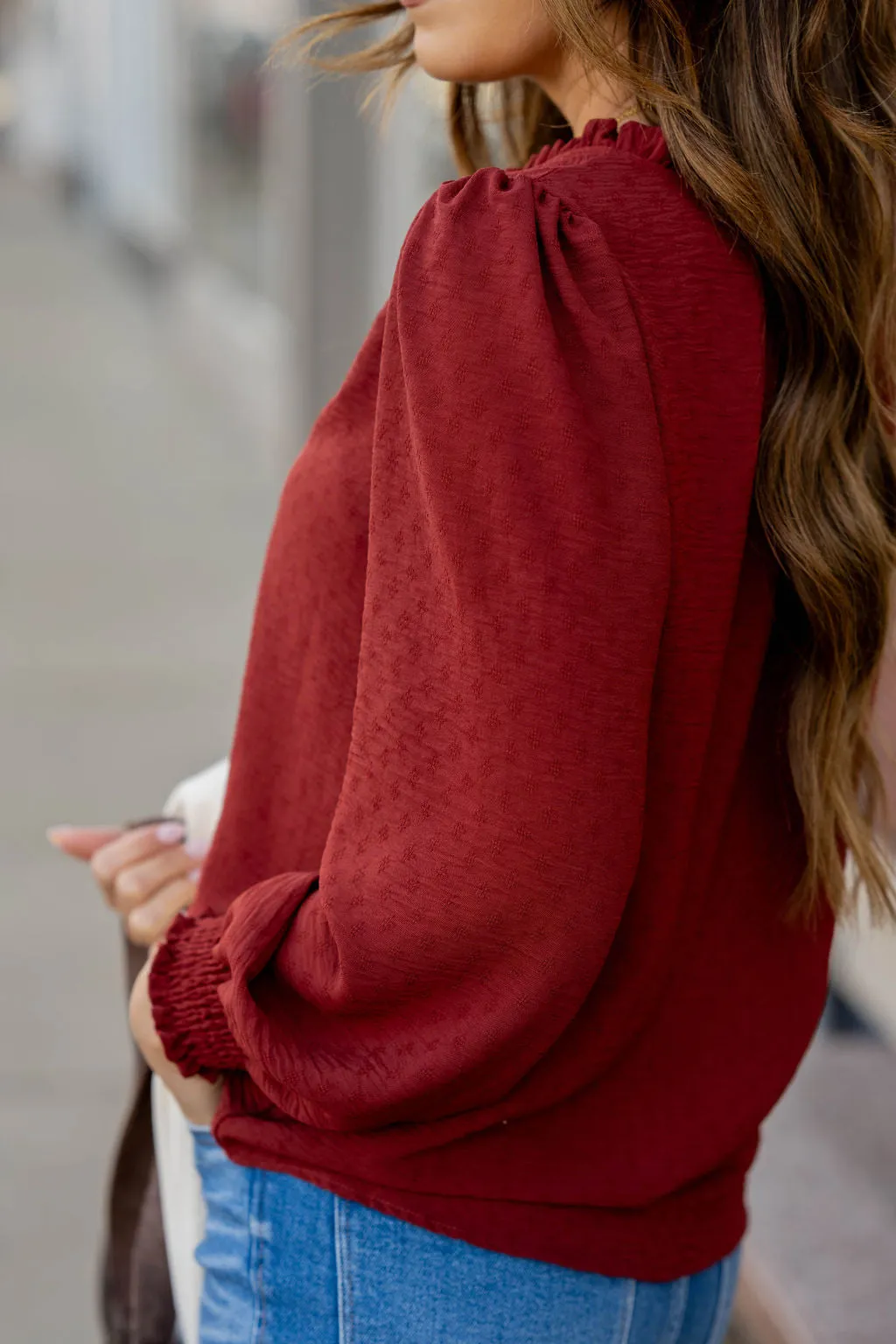 Stitched Dots Cinched V Blouse