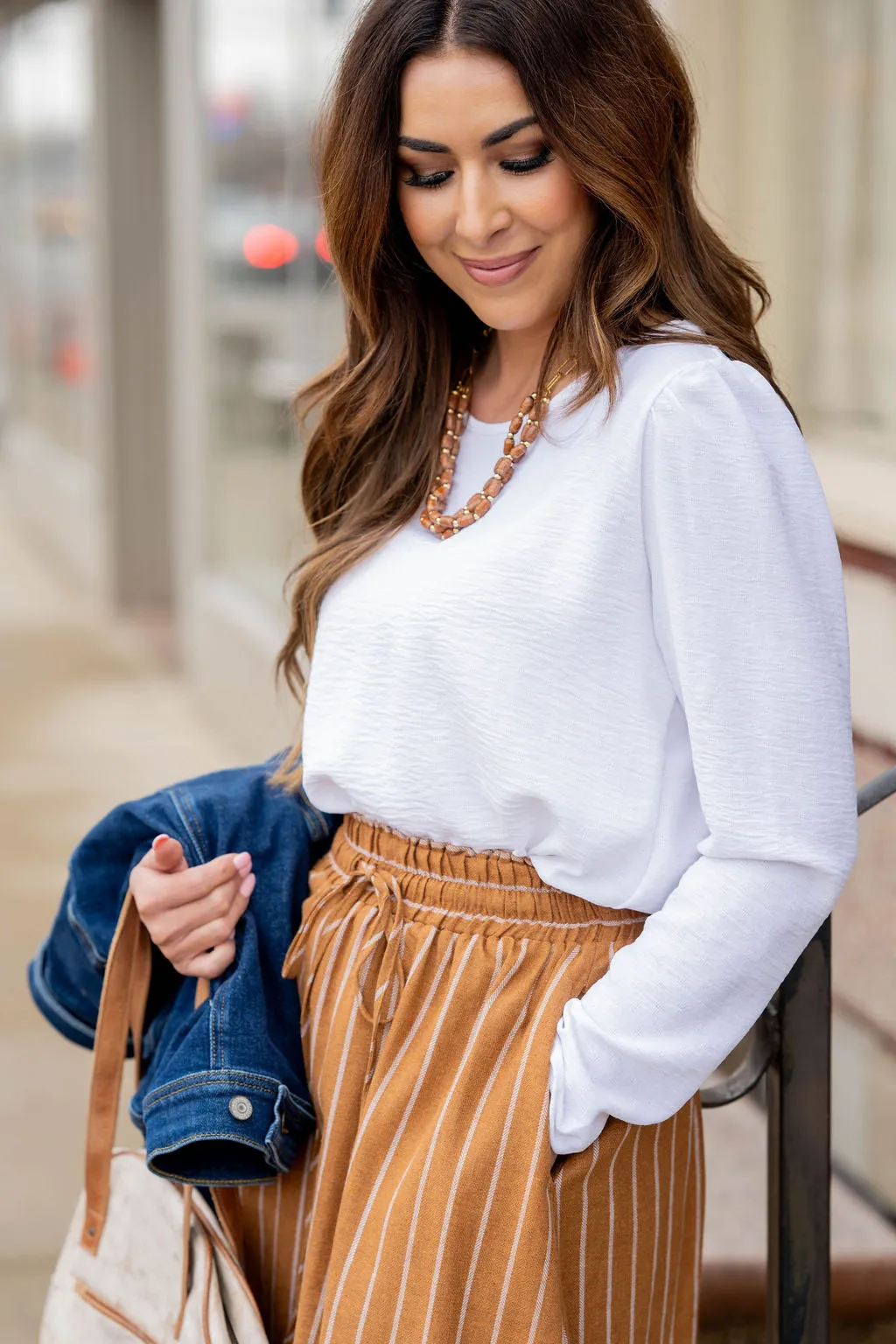 Stitched Dots Gathered Shoulder Blouse